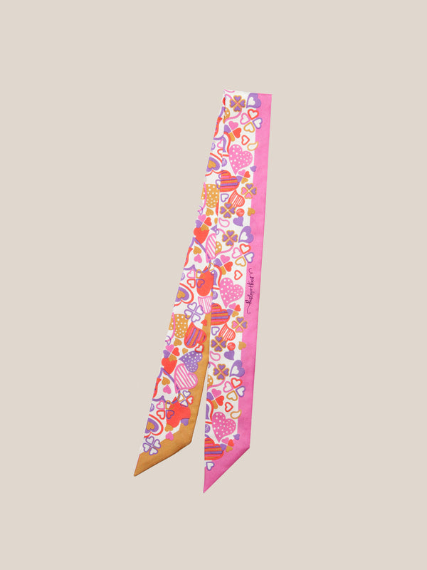 double sided twilly style scarf pink and gold