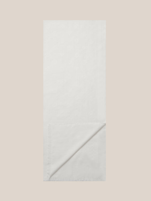 27.5” x 71” off white cashmere, wool and silk blend scarf