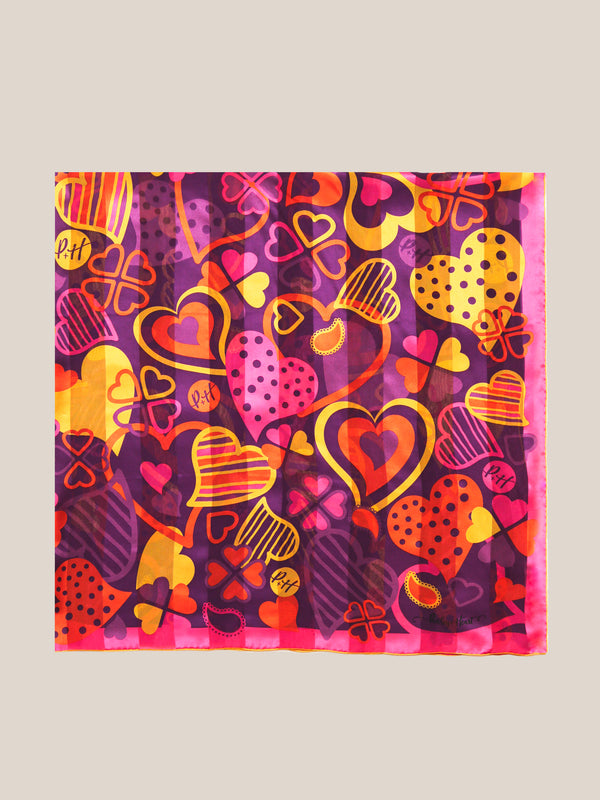 large silk chiffon pink, purple and yellow scarf
