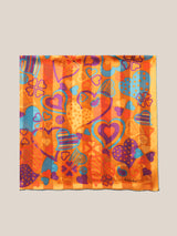 large silk chiffon orange, purple and blue scarf