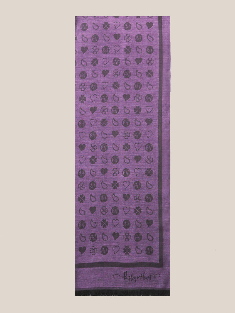 27.5” x 71” purple cashmere, wool and silk blend scarf